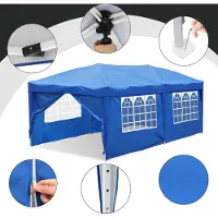 HENGDA Pavillon Pavillon pliable 3x6m bleu avec parois latérales Tente de réception protection UV réglable en hauteur avec sac de transport, pour le jardin en plein air Camping