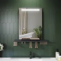 Sonni Miroir de salle de bains 50 x 70 cm, tricolore, intensité lumineuse variable, RA90, antibuée, avec rangement multifonctionnel