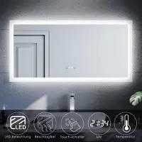 Sonni SUNSURY Miroir de salle de bain 120x60cm éclairage led Touch horloge antibuée IP44 économie d'énergie