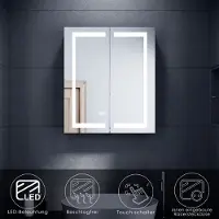 Sonni Armoires de toilette à portes battantes en acier inoxydable 60x70x13cm avec interrupteur Dual Touch éclairage LED+antibuée interrupteur avec prise rasoir