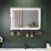 Sonni Miroir de salle de bains 80 x 60 cm, tricolore, intensité lumineuse variable, RA90, antibuée, avec rangement multifonctionnel