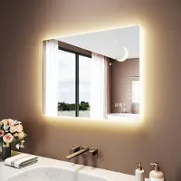 Sonni Miroir de salle de bain blanc carré 100 x 60 x 3,5 cm Trois températures de couleur Antibuée Avec prise de courant