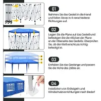 Aopunly Pavillon pliable 3x6m bleu avec parois latérales Tente de réception protection UV réglable en hauteur avec sac de transport, pour jardin extérieur Camping