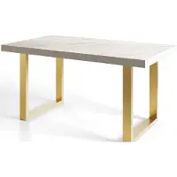 Alpi Möbel Table de salle à manger industrielle LOFT-U, table extensible, dimensions : 180-280 x 90 x 77 cm, table de salon, couleur : marbre, avec pieds en métal de couleur or