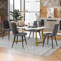 SUCCESS COURIER Ensemble de salle à manger comprenant 4 chaises en lin, une table rectangulaire de 117 cm et une table de cuisine moderne pour la salle à manger et la cuisine, gris foncé, pieds dorés