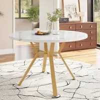 UnboxG Table ronde marbre 1m diam. - Pieds X métal dorés/noirs, stable, design moderne, intérieurs tendance