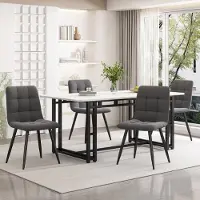Sweiko 140x80cm Noir Table de salle à manger avec 4 chaises Set,Cuisine moderne Set de table de salle à manger, chaises de salle à manger en velours gris foncé, table de jambe en fer noir