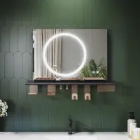 Sonni Miroir de salle de bains 70 x 50 cm, tricolore, intensité lumineuse variable, RA90, antibuée, avec rangement multifonctionnel