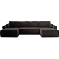 Best Mobilier Dellia - canapé panoramique en U - 7 places - convertible - avec coffre - en velours côtelé , Gris Anthracite