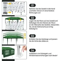 Aopunly Pavillon 3 x 6m Pop Up Pliable Tente de jardin, protection UV 50+ Pavillons Tentes de réception Tente de réception pour camping / jardin / mariage / plage, dix côtés vert