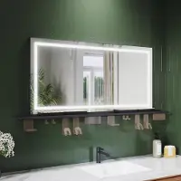 Sonni miroir de salle de bains 120 x 60 cm, tricolore, intensité lumineuse variable, RA90, antibuée, avec tablette multifonctionnelle