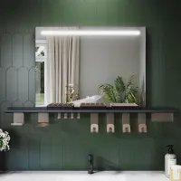 Sonni Miroir de salle de bains 80 x 60 cm, tricolore, intensité lumineuse variable, RA90, antibuée, avec rangement multifonctionnel