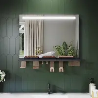 Sonni Miroir de salle de bains 80 x 60 cm, tricolore, intensité lumineuse variable, RA90, antibuée, avec rangement multifonctionnel