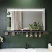 Sonni Miroir de salle de bains 100 x 60 cm, tricolore, intensité lumineuse variable, RA90, antibuée, avec rangement multifonctionnel