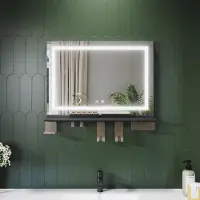 Sonni Miroir de salle de bains 70 x 50 cm, tricolore, intensité lumineuse variable, RA90, antibuée, avec rangement multifonctionnel