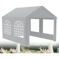 LZQ Tente de réception 3x4 m imperméable avec protection UV 50+, pavillon avec parties latérales amovibles, bâche PE, stable & résistante aux intempéries - Gris - 12m²