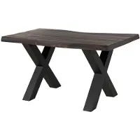 MASSIVMOEBEL24.DE MASSIVMOEBEL24 | Table à manger 140x90 en bois de manguier laqué gris taupe pieds en X anthracite mat FREEFORM 5