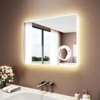Sonni Miroir de salle de bain blanc carré 100 x 60 x 3,5 cm Antibuée et compatible Bluetooth Fonction de mémoire d'extinction Trois températures de couleur
