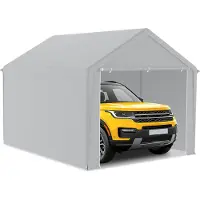 UISEBRT 3x4m Grand garage en toile Toit de garage - Abri résistant aux UV Carport Tente de garage & Tente de stockage avec toit en PE pour voiture, SUV, camion, bateau - Gris