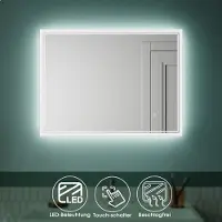 Sonni Miroir de salle de bain à LED avec batterie de secours et fonction anti-buée, 80 × 60 cm, interrupteurs tactiles, fixation horizontale/verticale