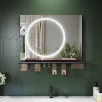 Sonni Miroir de salle de bains 80 x 60 cm, tricolore, intensité lumineuse variable, RA90, antibuée, avec rangement multifonctionnel
