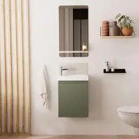 MOB-IN Meuble lave-mains LISA + robinet chromé + miroir rectangulaire