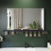 Sonni Miroir de salle de bains 100 x 60 cm, tricolore, intensité lumineuse variable, RA90, antibuée, avec rangement multifonctionnel