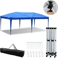 Aopunly Pavillon 3 x 6m Pop Up Pliable Tente de jardin, protection UV 50+ Pavillons Tentes de réception Tente de réception pour camping / jardin / mariage / plage, dix côtés bleu