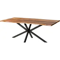 MASSIVMOEBEL24.DE MASSIVMOEBEL24 | Table à manger en bois d'acacia 180x90x74 naturel laqué / Epoxy noir, support Spider rond anthracite mat EPOXY