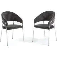 Idea New Garden Srl Set de 2 chaises d'intérieur en velours avec pieds en métal et dossier surpiqué - design élégant et confortable pour la salle à manger, la cuisine, le bar et le restaurant - LEA - Gris foncé/argenté
