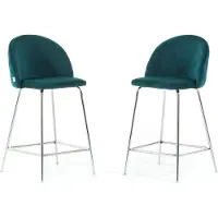 Idea New Garden Srl Set de 2 tabourets intérieurs en velours rembourré avec pieds en métal - design moderne et élégant, idéal pour les îlots de cuisine et les salles à manger - SARA XL - bleu pétrole/argent