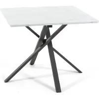 Idea New Garden Srl Table carrée 90×90 cm avec piétement en croix - design moderne, stable et polyvalent, idéal pour la cuisine, la salle à manger, le bureau, les bars et les restaurants - CARLO - Marbre blanc