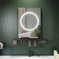 Sonni Miroir de salle de bains 50 x 70 cm, tricolore, intensité lumineuse variable, RA90, antibuée, avec rangement multifonctionnel