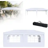 LZQ Tente pliante 3 x 6 m, protection UV, imperméable, hauteur réglable, tente de jardin avec sac, tente de réception pliante, blanche