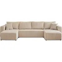 Best Mobilier Topaze - canapé panoramique en U - 7 places - convertible avec coffre - en velours côtelé , Beige