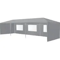 In And OutdoorMatch Pavillon Tente de réception Lazio - étanche - 8 parois latérales - 9x3x2,55m - Gris - Polyéthylène et acier - résistant aux UV et étanche