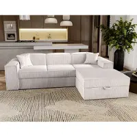 Besilio Canapé d'angle avec fonction sommeil Santorini - Canapé 250 cm avec coffre de lit, Canapé d'angle en L, Canapé-lit Ensemble - droite - Beige & Poso 100