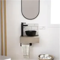 MOB-IN Meuble lave-mains SOHO plan épais vasque noire + robinet + miroir