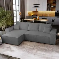 Besilio Canapé d'angle avec fonction sommeil Majorka L - Canapé 280 cm avec coffre de lit, Canapé d'angle en L, Canapé-lit Ensemble - Gris foncé & Poso 60