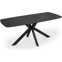 Idea New Garden Srl Table rectangulaire 180x90 cm avec plateau en pierre aspect marbre noir et piètement en métal noir, design moderne pour cuisine, salle à manger VITO