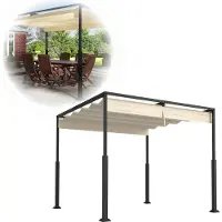 XINZI Pergola autoportante 3×4 m avec toit coulissant, acier thermolaqué, résistante aux UV et à l'eau, pavillon de jardin résistant aux intempéries, beige