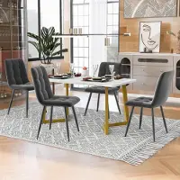 SUCCESS COURIER Ensemble de salle à manger comprenant 4 chaises en velours, une table rectangulaire de 117 cm et une table de cuisine moderne pour la salle à manger et la cuisine, gris foncé, pieds dorés