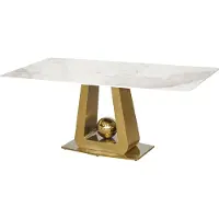 FURNLUX Table de salle à manger Modig Marbre Blanc Et Or 180cm / Couleur principale : Blanc / Dimensions : 180 x 75 x 90 cm