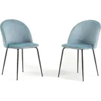 Idea New Garden Srl Lot de 2 chaises de salle à manger rembourrées, pieds en métal, design élégant pour cuisine, salle à manger, bar et restaurants SARA - bleu clair/gris foncé