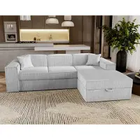 Besilio Canapé d'angle avec fonction sommeil Santorini - Canapé 250 cm avec coffre de lit, Canapé d'angle en L, Canapé-lit Ensemble - droite - Gris & Poso 110