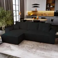Besilio Canapé d'angle avec fonction sommeil Majorka L - Canapé 280 cm avec coffre de lit, Canapé d'angle en L, Canapé-lit Ensemble - Noir & Poso 135