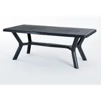 Idea New Garden Srl Table d'extérieur rectangulaire 200x95 cm en polypropylène avec pieds croisés, structure renforcée en métal et ouverture pour parasol - SAMUEL - Noir