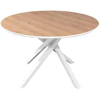 Idea New Garden Srl Table ronde extensible de Ø120 cm à 160 cm - design moderne et élégant avec piétement croisé en métal, stable et raffiné pour la cuisine, la salle à manger et le bureau - SEBASTIAN - Blanc