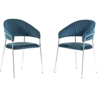 Idea New Garden Srl Set de 2 chaises d'intérieur en velours avec pieds en métal et dossier surpiqué - design élégant et confortable pour la salle à manger, la cuisine, le bar et le restaurant - LEA - Bleu/Argent