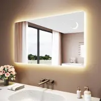 Sonni Miroir de salle de bain blanc carré 120 x 70 x 3,5 cm Trois températures de couleur Antibuée Avec prise électrique